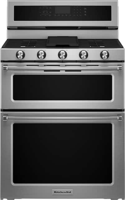 Front Zoom. KitchenAid - 6.0 Cu. Ft. Self-Cleaning Free-Standing Double Oven Gas Convection Range - Stainless Steel.