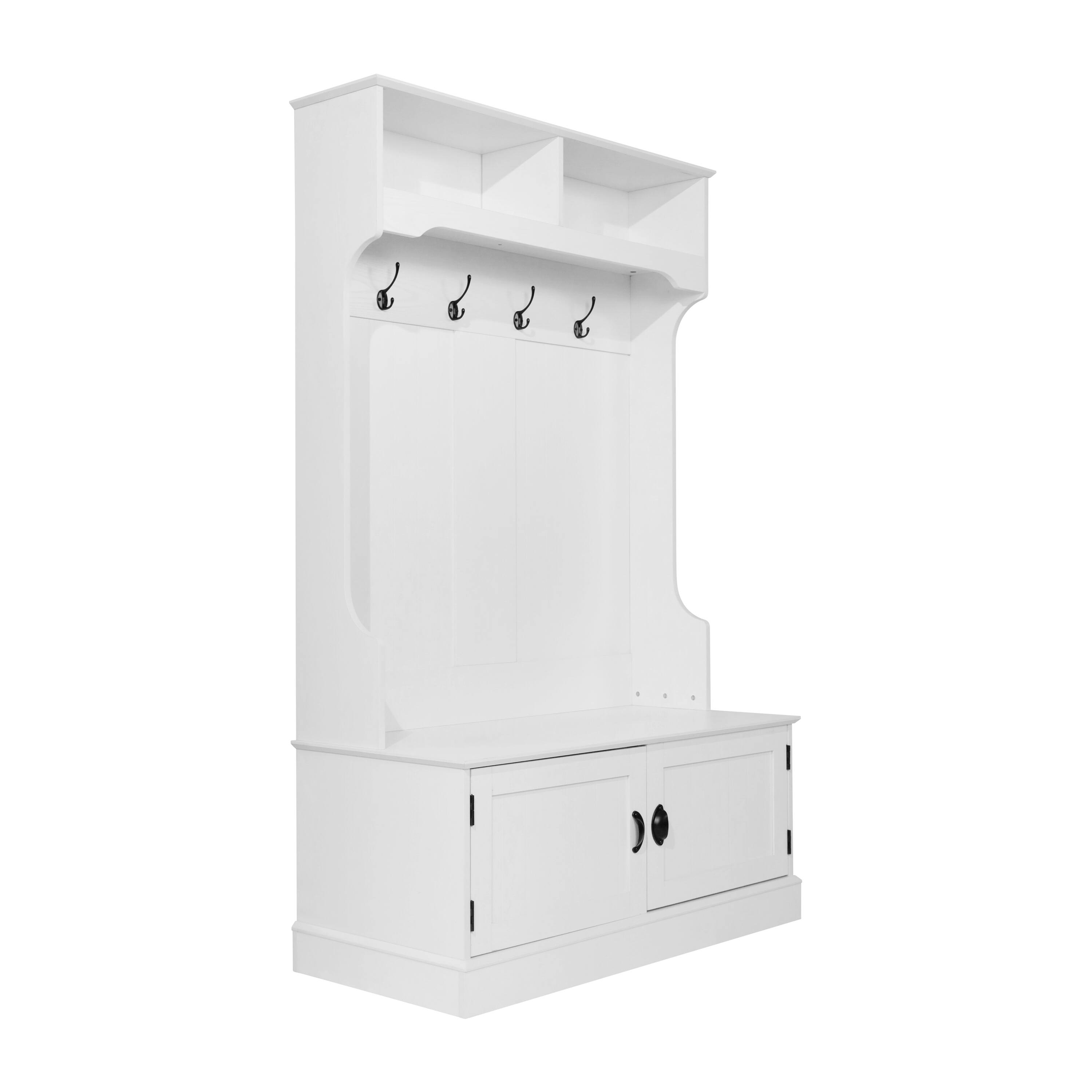 Alt View 1. Emma + Oliver - Lindy Hallway Tree with Storage Bench, Coat Hooks, and Upper Storage Compartments - White.