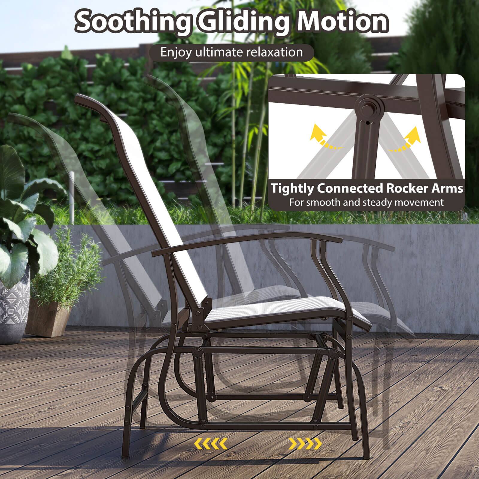 Soothing Gliding Motion  
Enjoy ultimate relaxation  

Tightly Connected Rocker Arms  
For smooth and steady movement