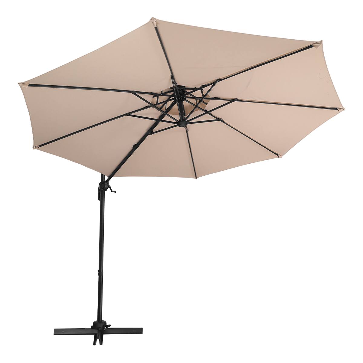 Alt View 4. Ainfox - Ainfox 10FT Double Top Cantilever Patio Umbrella with Cross Base,Offset Hanging with Tilt Adjustment & 360 Rotation - Beige.