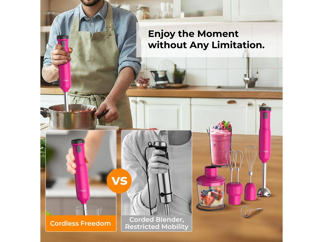 Enjoy the Moment without Any Limitation.  
VS  
Corded Blender, Restricted Mobility  
Cordless Freedom