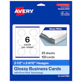 Avery - Hexagon Business Cards, 2-1/2" x 2-9/10", Glossy 150 Total - White