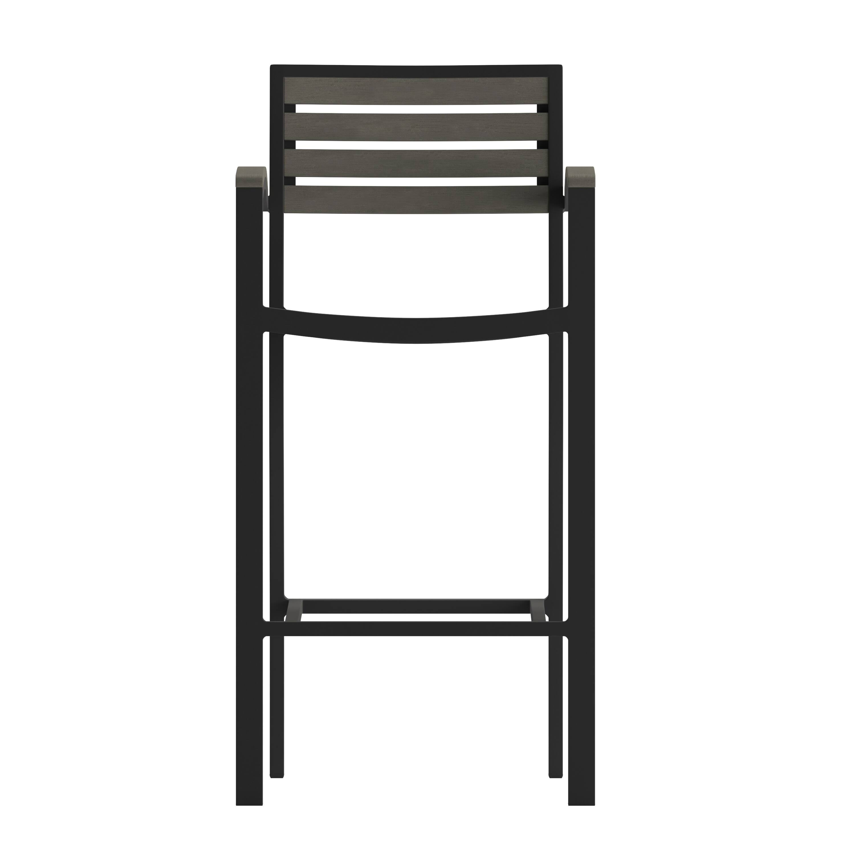 Alt View 9. Emma + Oliver - Livia All-Weather Bar Height Dining Stool with Armrests, Polyresin Slats and Aluminum Frame - Gray Wash.