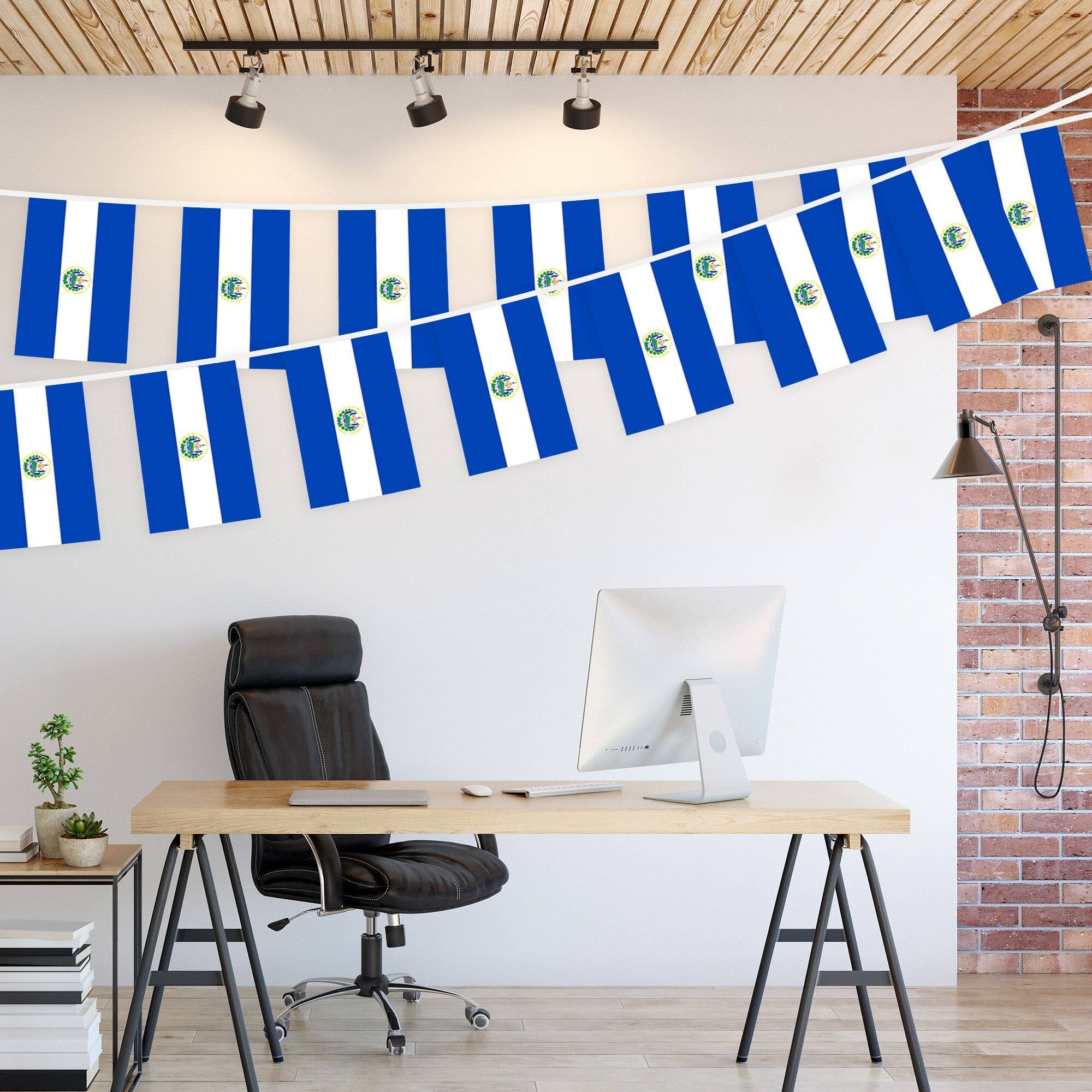 G128 El Salvador Salvadoran Bunting Banner, 33 ft with 38 Mini Flags ...