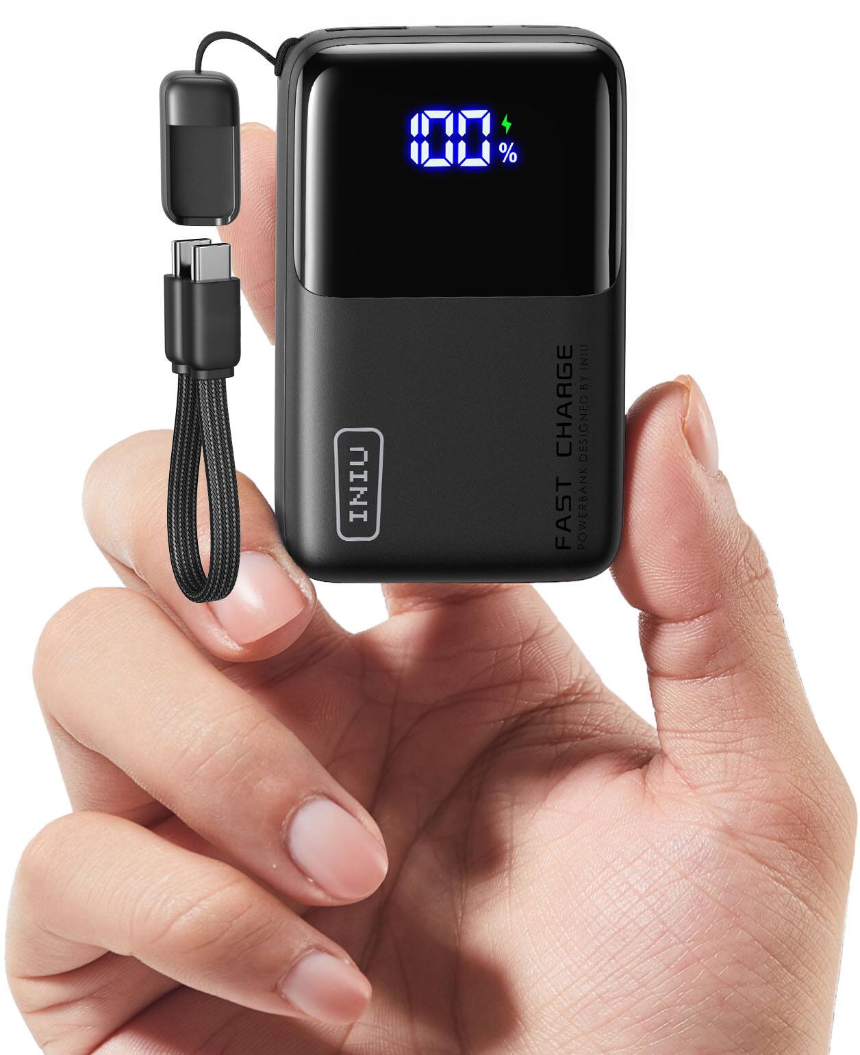 INIU - Portable Charger, Market's Smallest 10000mAh PD 45W Power Bank with Layout USB-C Cable for iPhone, Samsung, Pixel etc - Black