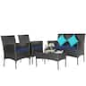 Costway - 4 PCS Patio Rattan Furniture Set Cushioned Sofa Coffee Table Backyard Porch - Navy + Black