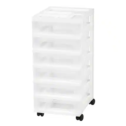 Front. IRIS USA - IRIS 6 Drawer Rolling Storage Cart with Organizer Top, White - White.