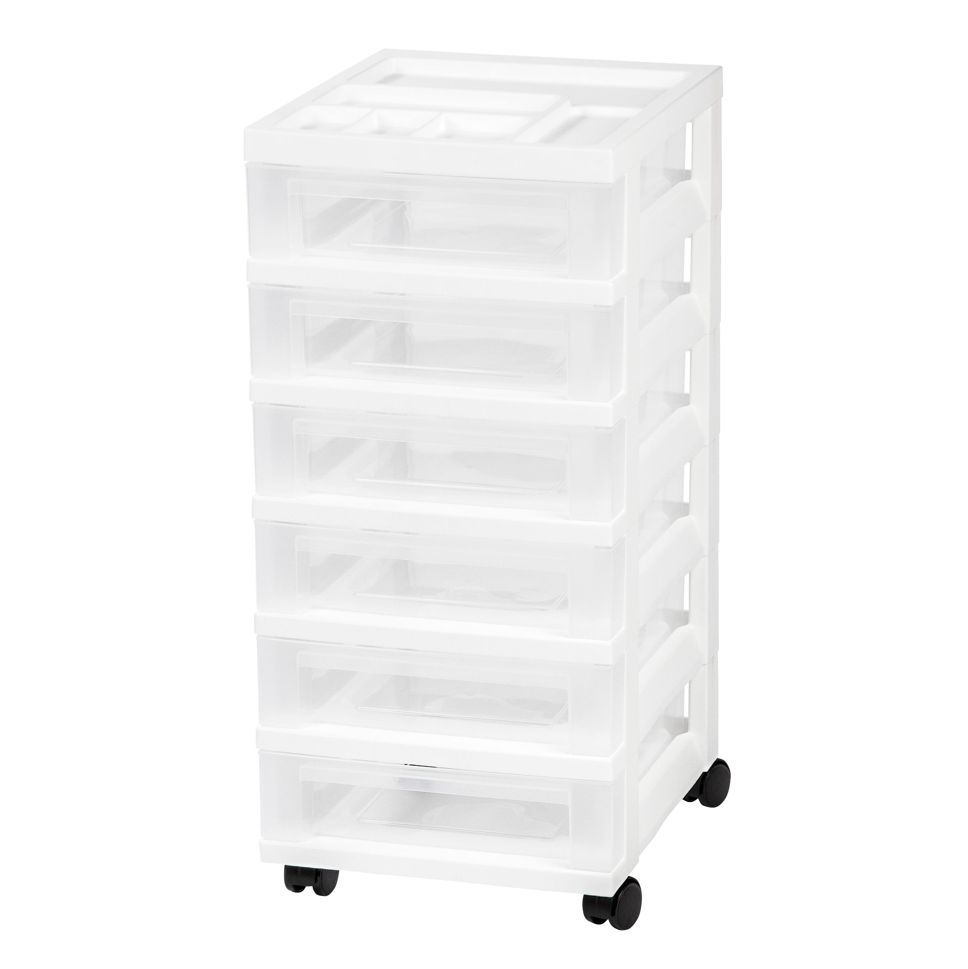 Front. IRIS USA - IRIS 6 Drawer Rolling Storage Cart with Organizer Top, White - White.