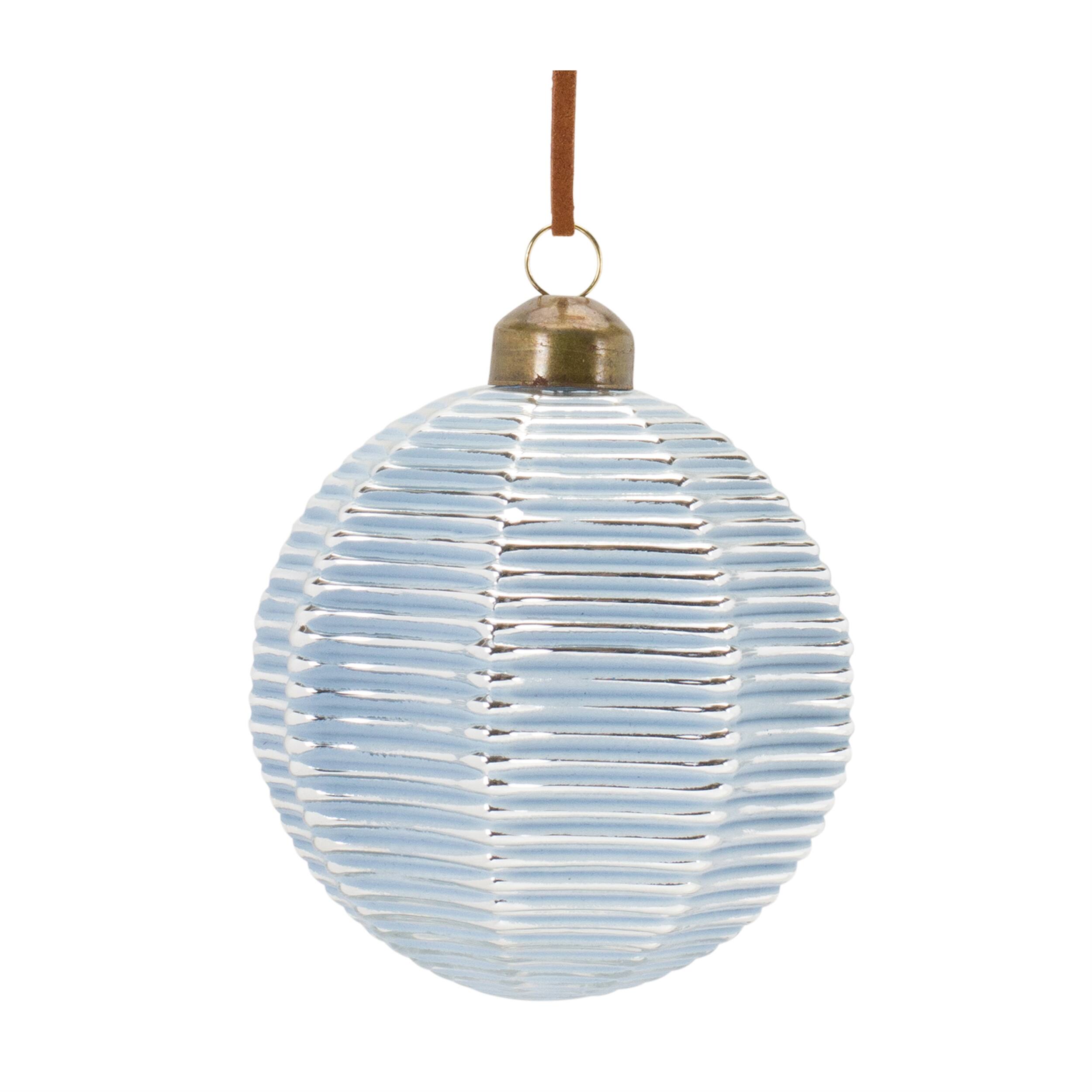 Left. BreeBe - Ribbed Glass Ornament (Set of 12) - Blue, White.