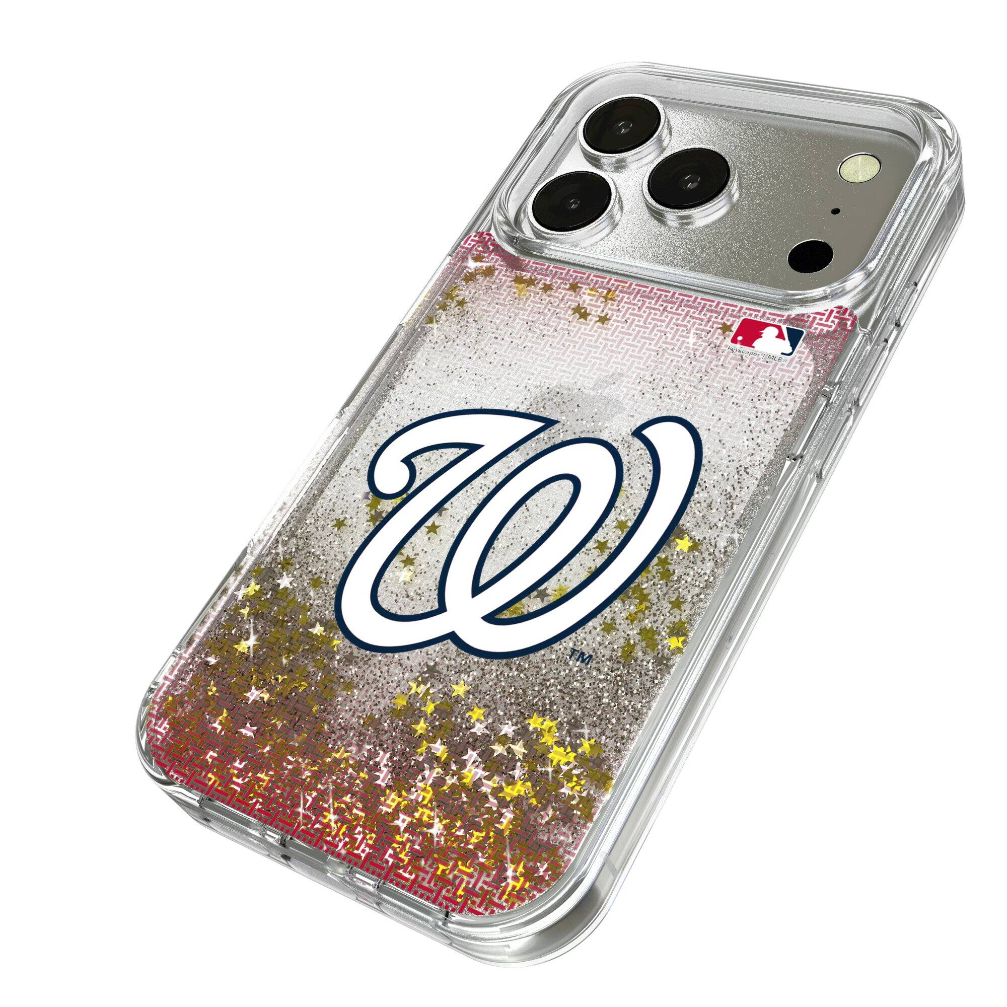 Alt View 1. Keyscaper - Washington Nationals Linen Logo iPhone Glitter Case - 15 Pro Max - Multicolor.