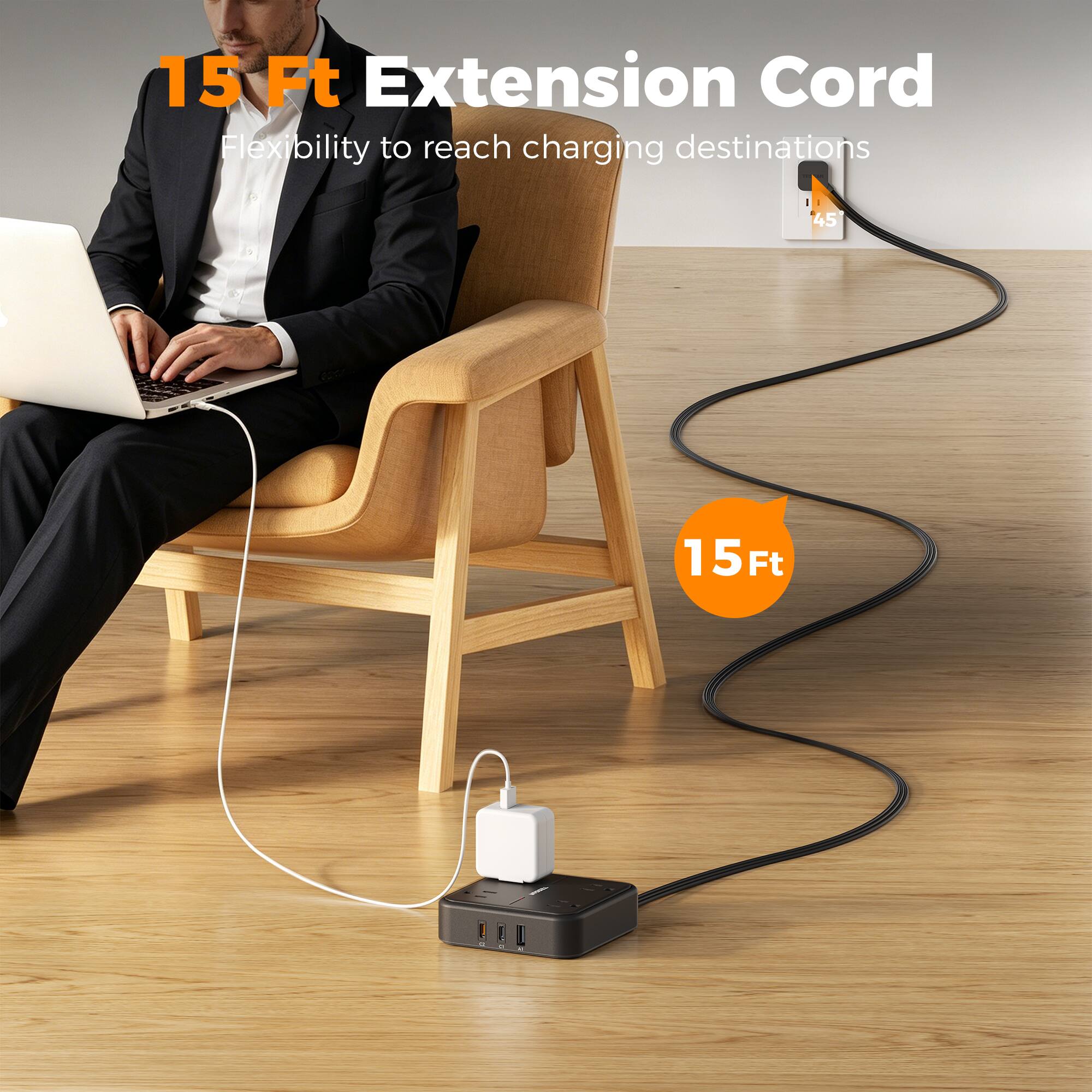 15 Ft Extension Cord  
Flexibility to reach charging destinations  
15 Ft