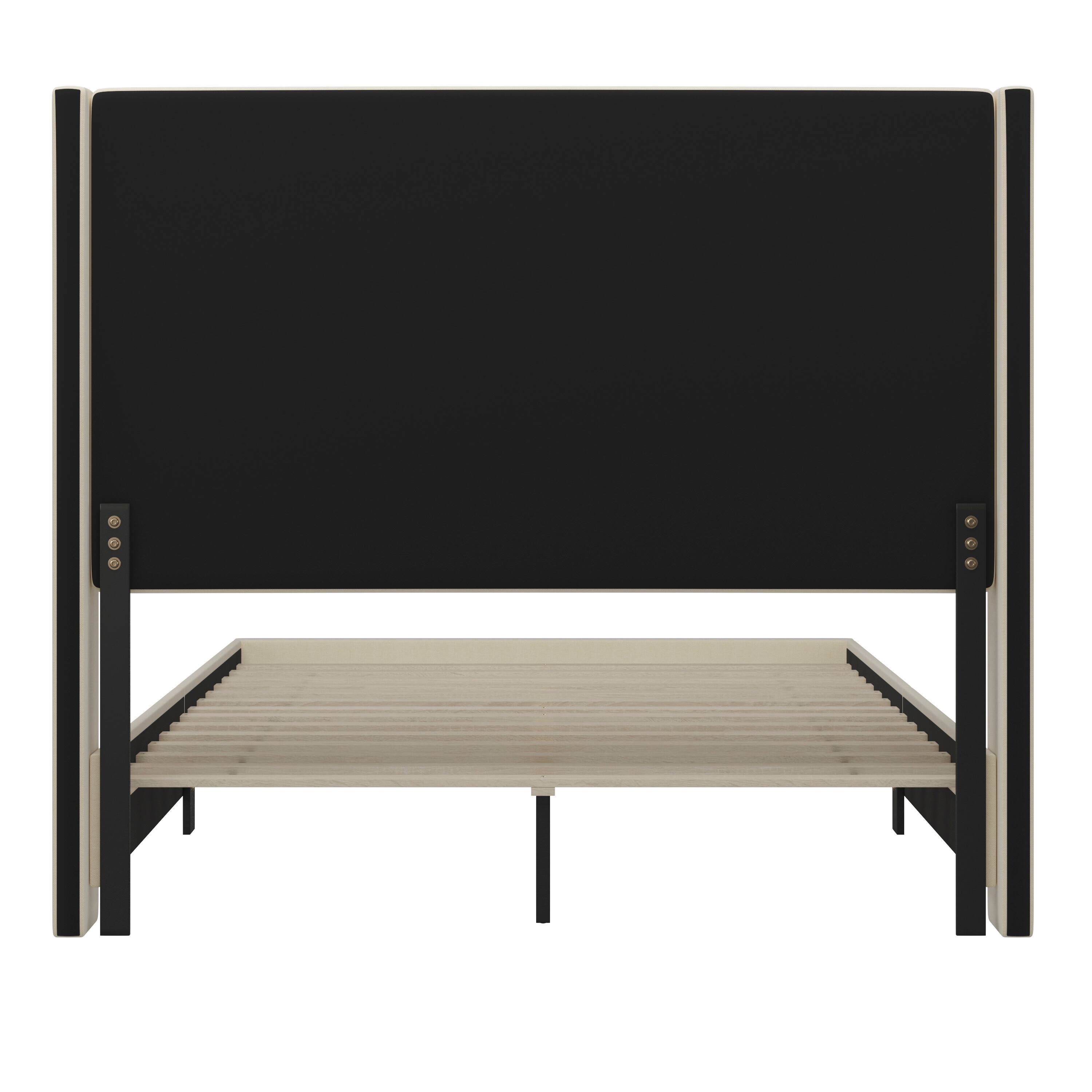 Alt View 7. Emma + Oliver - Nora upholstered Platform Bed with Plush Padded Wingback Headboard and Wood Support Slats - No Box Spring Needed - Beige.