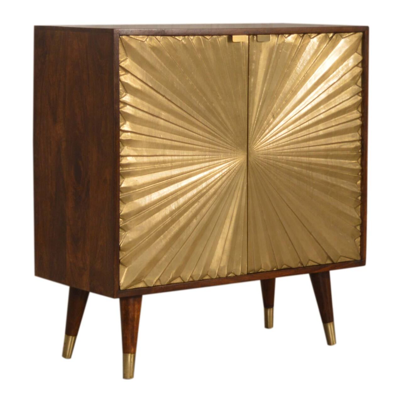 Angle. Artisan Furniture - Artisan Furniture Solid Wood Manila Gold Cabinet, 2 Doors, Brown & Golden - Brown and Gold.