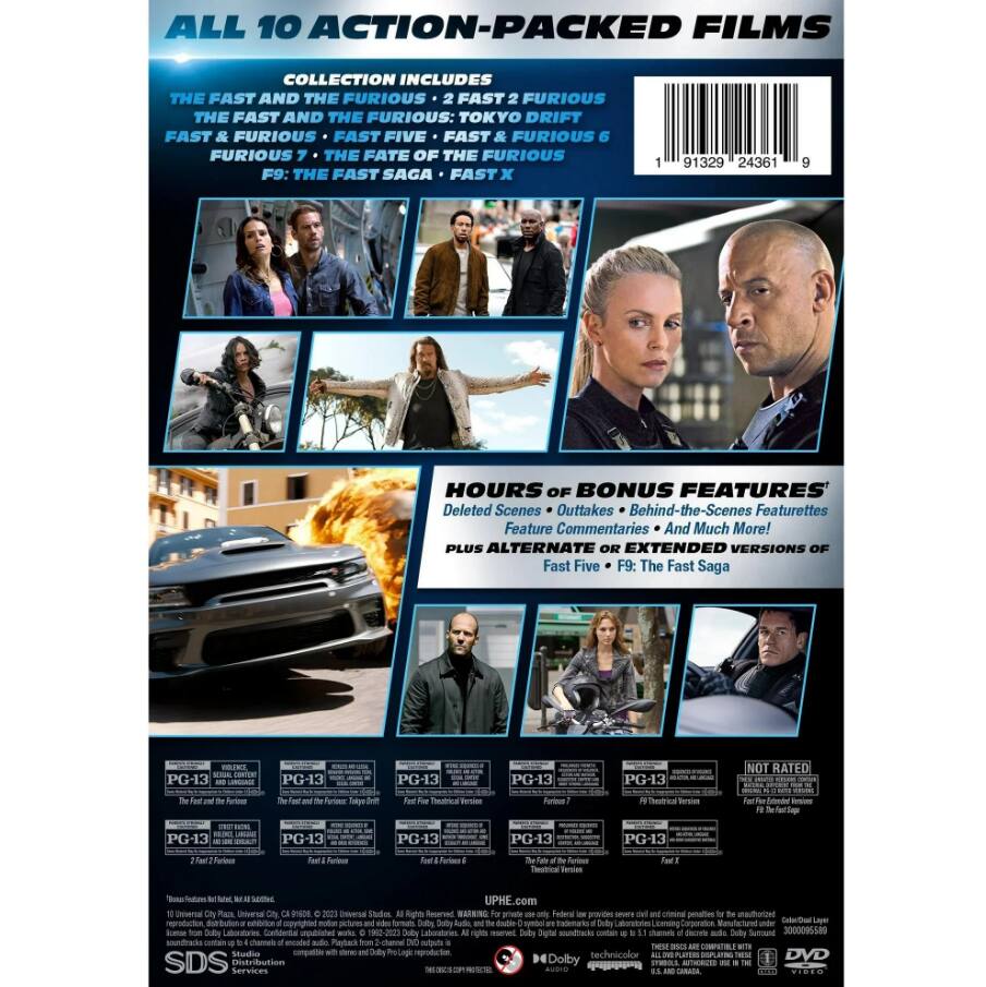 Left. Fast & Furious: 10-movie Collection (Box Set) [DVD].