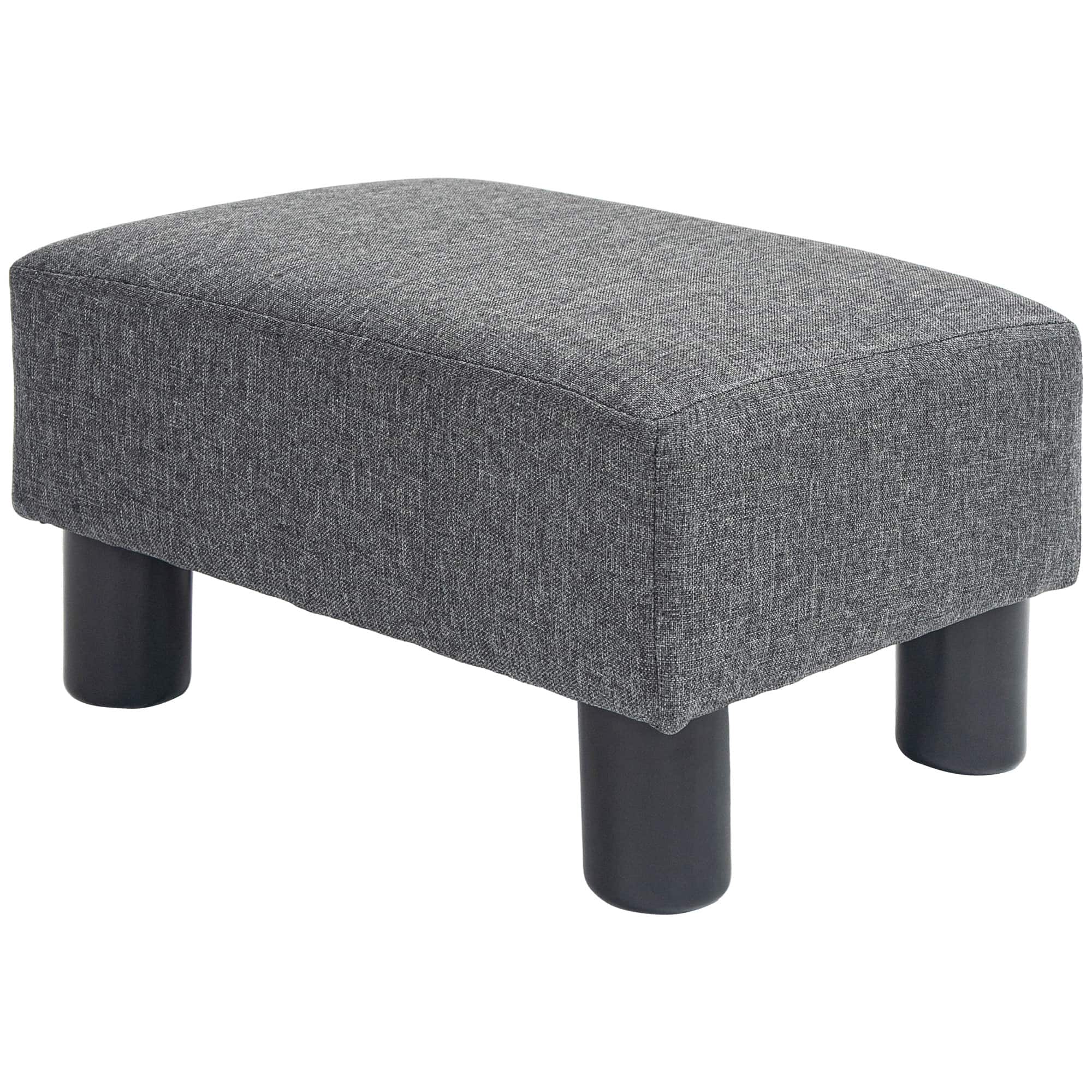 Homcom - Ottoman Foot Rest, Small Foot Stool with Linen Fabric Upholstery and Plastic Legs, Cube Ottoman for Living Room - Charcoal Gray