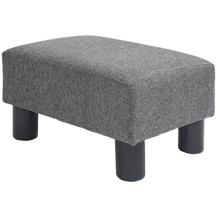 Front. Homcom - Ottoman Foot Rest, Small Foot Stool with Linen Fabric Upholstery and Plastic Legs, Cube Ottoman for Living Room - Charcoal Gray.