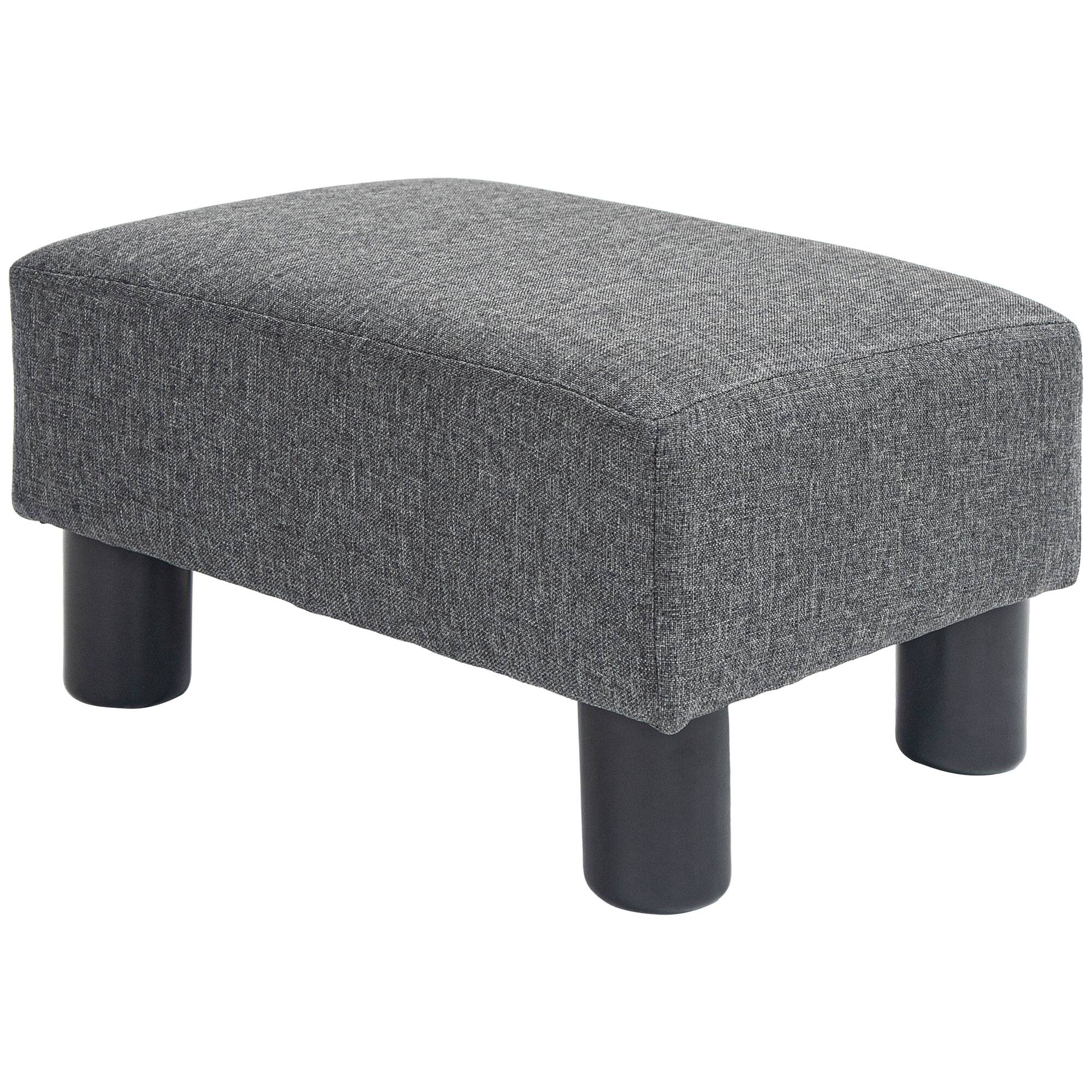 Front. Homcom - Ottoman Foot Rest, Small Foot Stool with Linen Fabric Upholstery and Plastic Legs, Cube Ottoman for Living Room - Charcoal Gray.