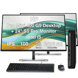HP - Pro Mini 400 G9 Mini Desktop (i5-12500T, 16GB, 512GB SSD, Intel UHD 770, Bluetooth 5.4,Win 11 Pro)with 24" Monitor 2pack - Black