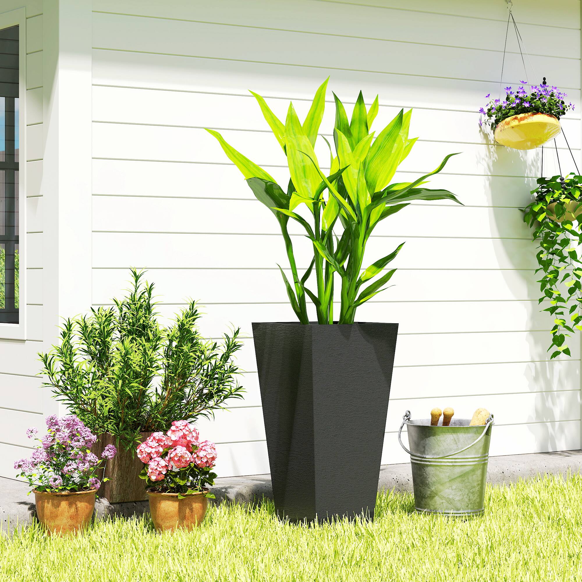 Alt View 7. Outsunny - 23 Inch Tall Planters for Outdoor Plants, Set of 2 Plastic Flower Pots.