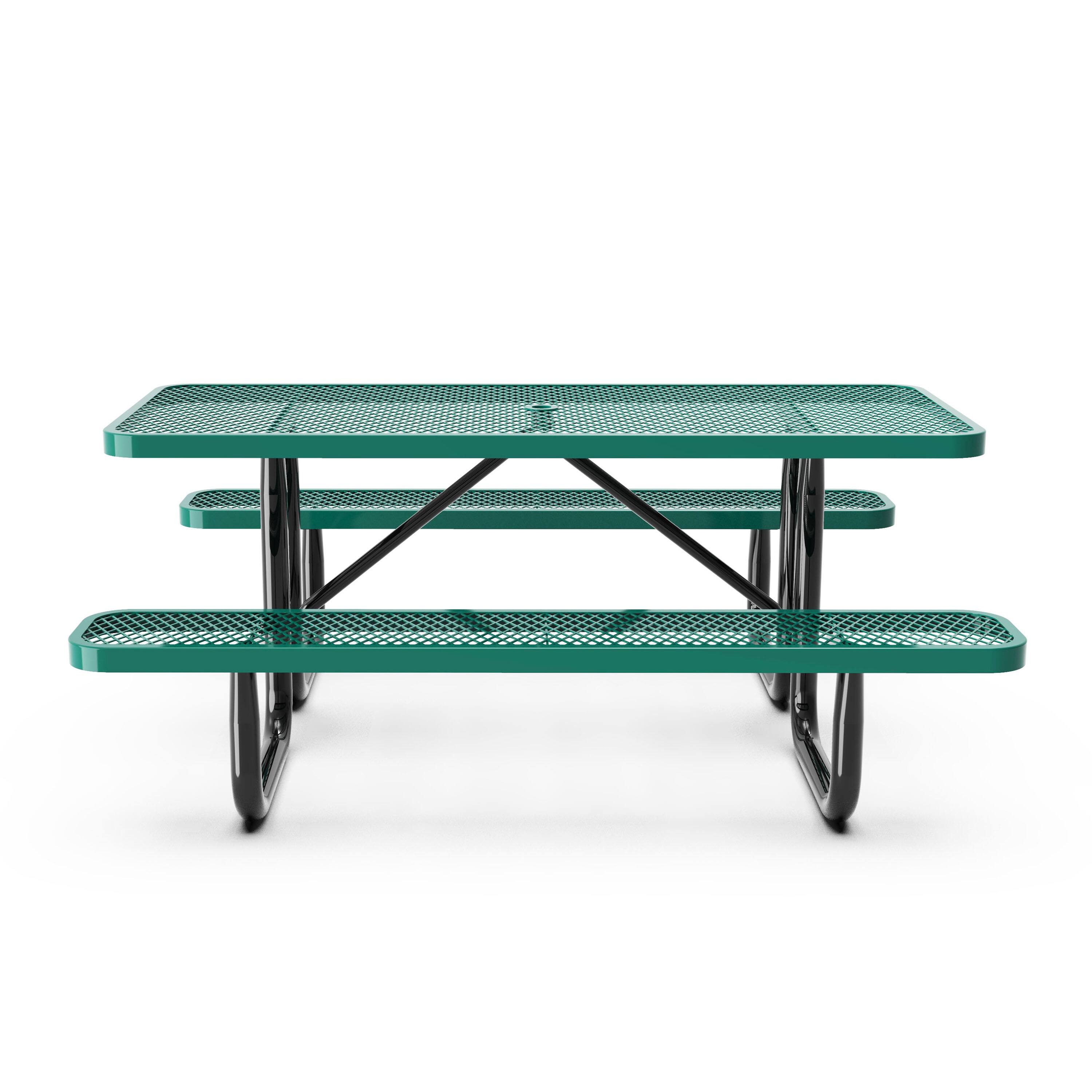 Angle. Flash Furniture - Mantilla 6' Rectangular Outdoor Picnic Table with Commercial Heavy Gauge Green Expanded Metal Mesh Top and Seats and Bla - Green.