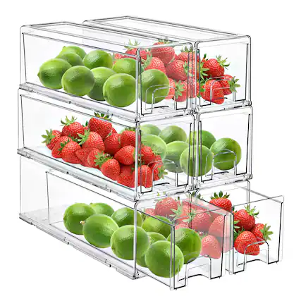 Front. Sorbus - Sorbus 6 Pack Plastic Storage Bins Stackable Clear Pantry Organizer Box Bins for Organizing Fridge - Clear.