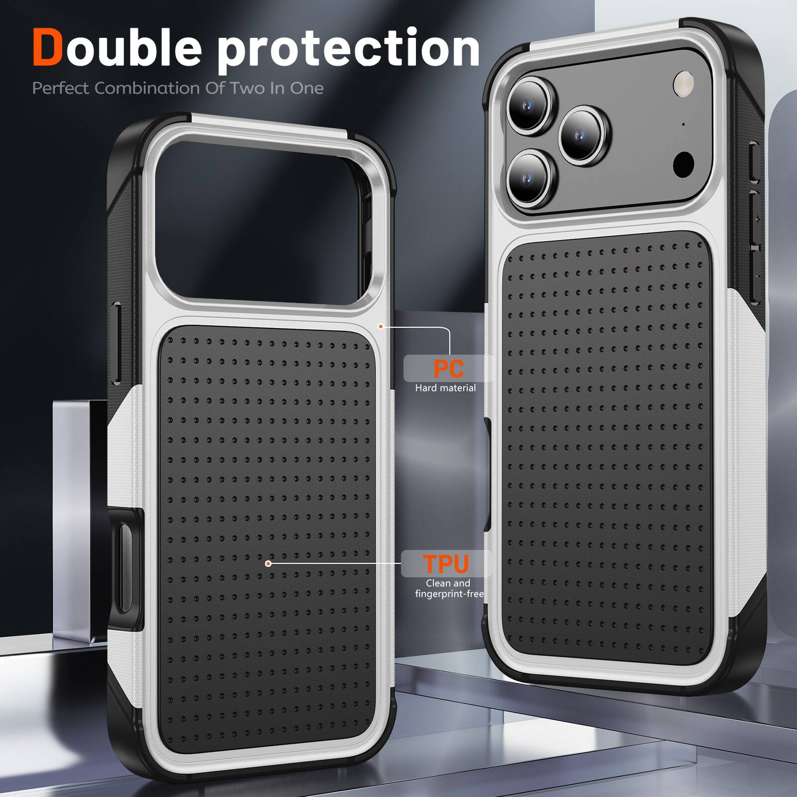 Double protection  
Perfect Combination Of Two In One

PC  
Hard material

TPU  
Clean and fingerprint-free