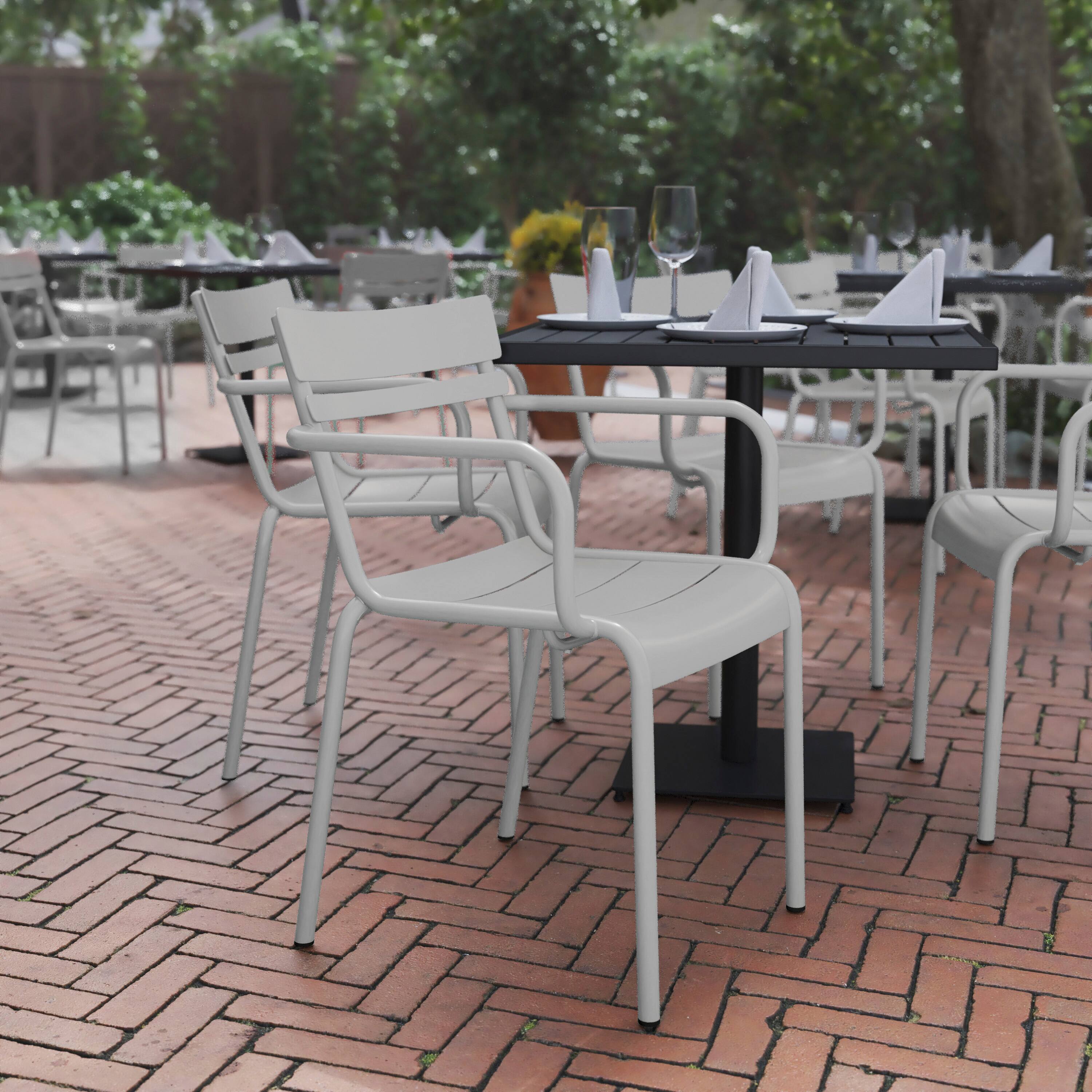 Alt View 1. Flash Furniture - Nash Commercial Grade Silver Steel Indoor-Outdoor Stackable Chair with 2 Slats and Arms - Gray.