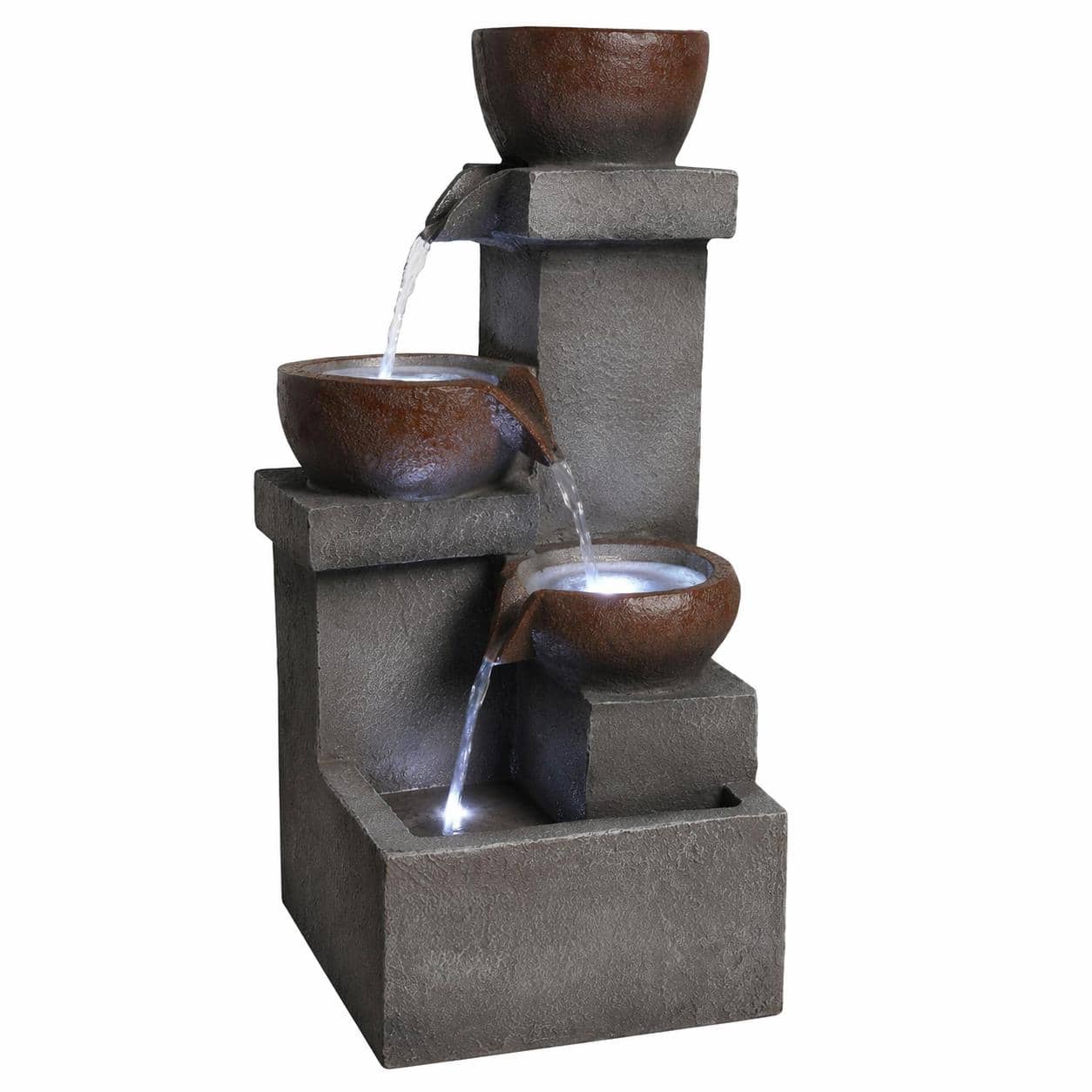 RYHNUYNE - Outdoor Water Fountain with Planter – Tiered Cascading Jar Waterfall Resin Garden Decor with LED Lights for Patio, Porch price history on PriceWatchPro