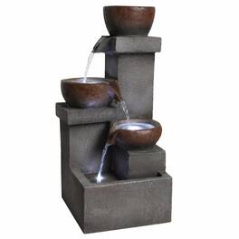 RYHNUYNE - Outdoor Water Fountain with Planter – Tiered Cascading Jar Waterfall Resin Garden Decor with LED Lights for Patio, Porch