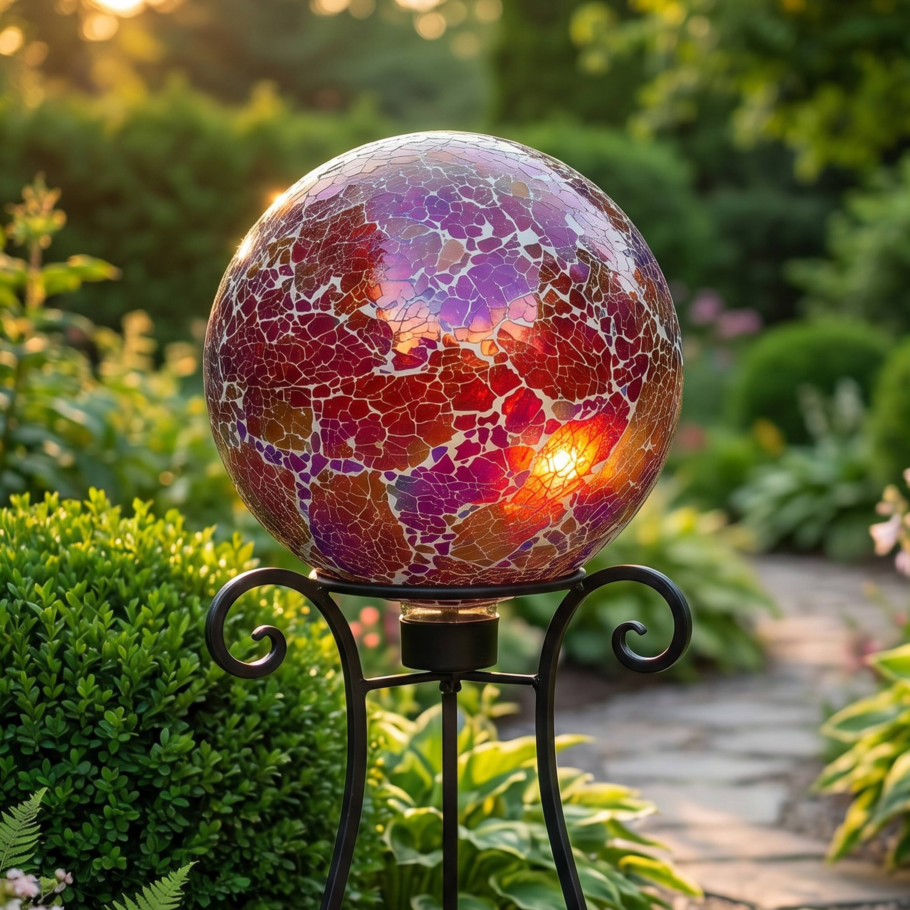 Alt View 4. Sunnydaze - Crackled Glass Mosaic Gazing Globe - 10 in - 2pk - Pearl Pink.