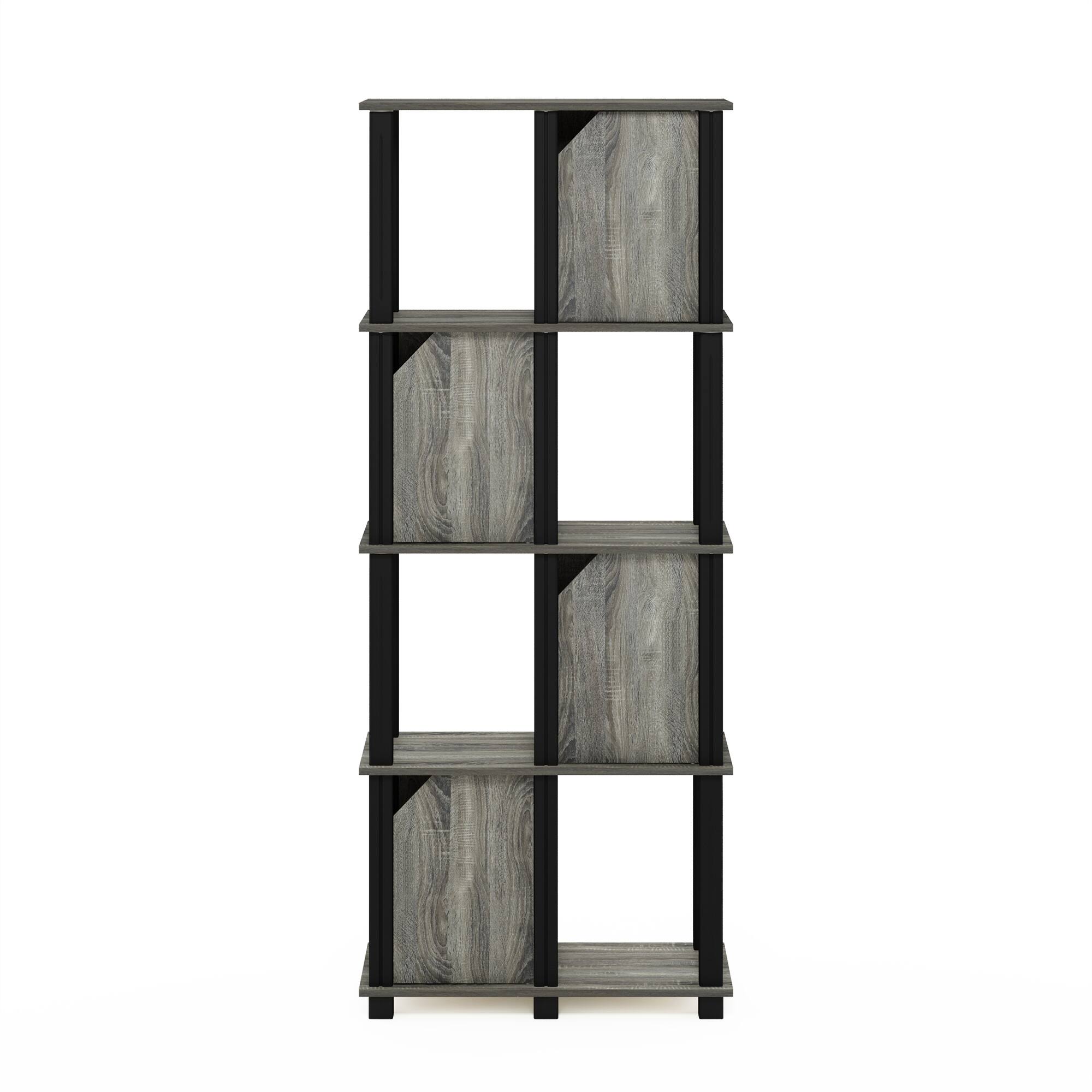 Alt View 2. Furinno - Brahms 5-Tier Storage Shelf with 4 Doors, French Oak/Black - French Oak/Black.