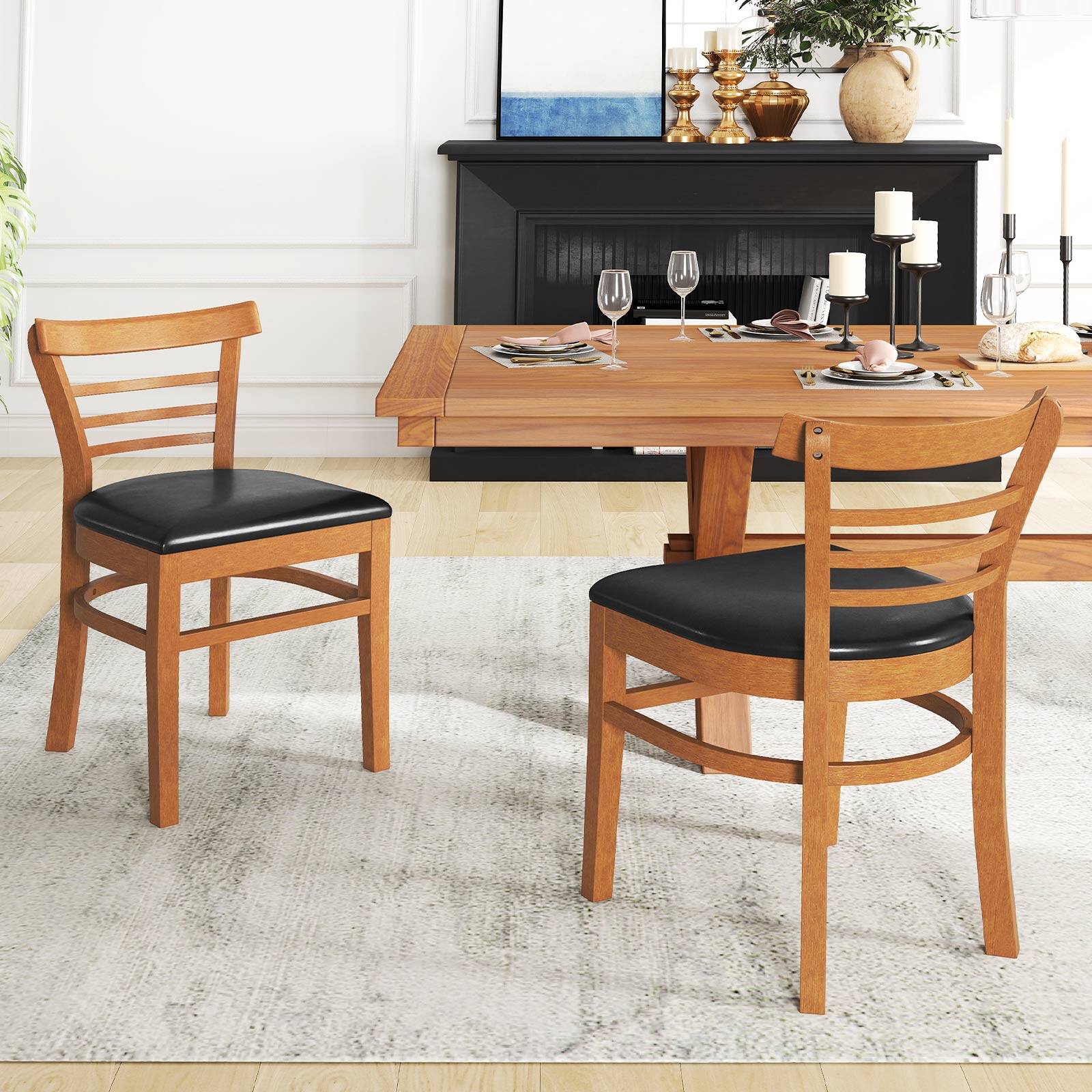 Alt View 4. Gymax - Gymax Modern Dining Chair Set of 4 Upholstered Kitchen Chair w/Rubber Wood Legs Brown - Brown.