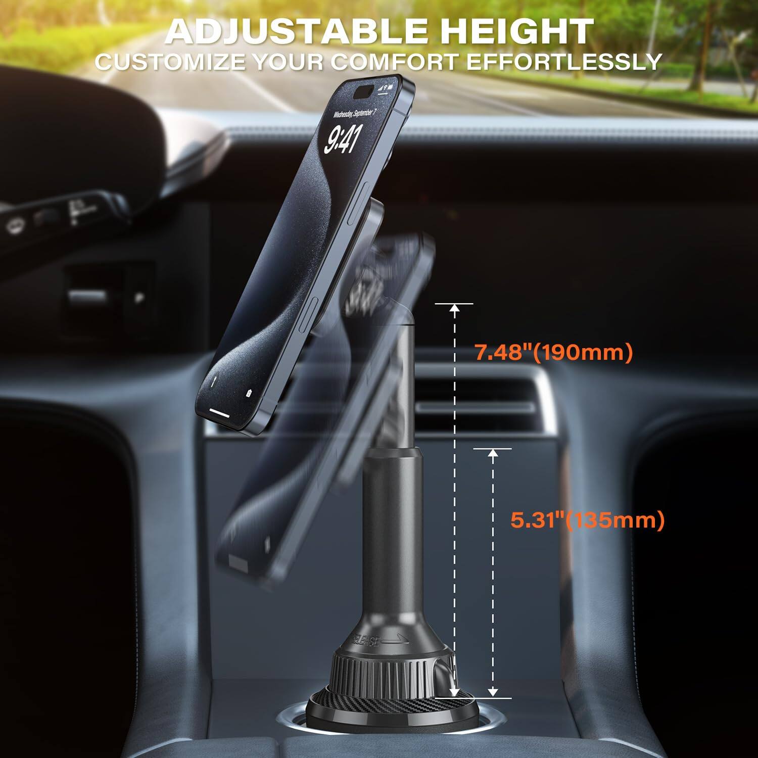 ADJUSTABLE HEIGHT  
CUSTOMIZE YOUR COMFORT EFFORTLESSLY  

7.48" (190mm)  
5.31" (135mm)