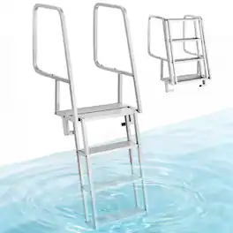 VEVOR - Flip-Up Dock Ladder, 4-Step, Heavy-Duty Aluminum Alloy Pontoon Boat Swim Ladder, with Non-Slip Wide Steps - Silver