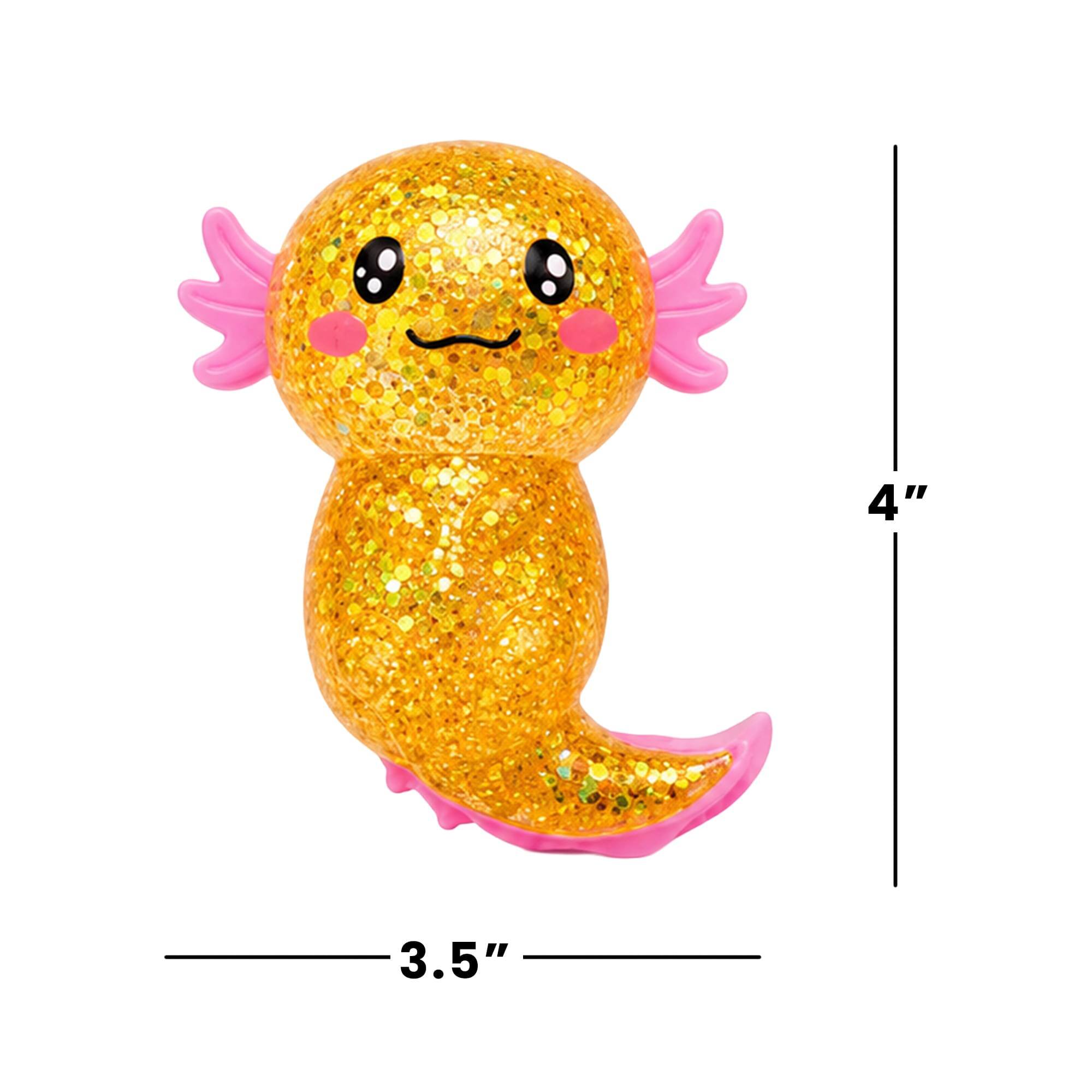 Alt View 1. Puka Creations - Glitter Axolotl 4-Inch Squishy Stress Reliever | Orange - Orange.