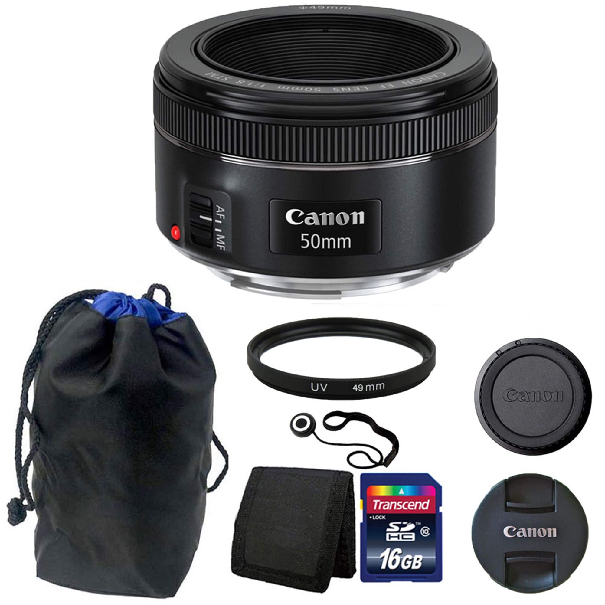 Canon - EF 50mm f/1.8 STM Lens with Pouch +  16GB Top Accessories! - Black