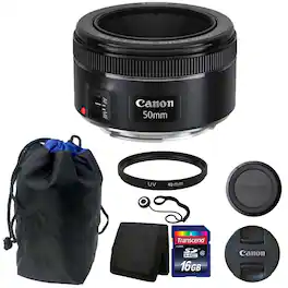 Canon - EF 50mm f/1.8 STM Lens with Pouch + 16GB Top Accessories! - Black