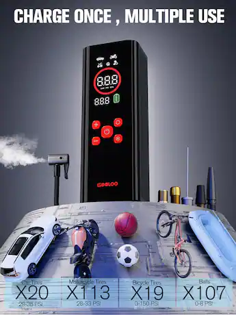 GOOLOO GT150 Draadloze Bandenpomp – 150 PSI, 7500mAh Batterij, 5 Vooraf Ingestelde Modi, LED-scherm, Automatische Uitschakeling, Voor Auto, SUV, Fiets En Meer