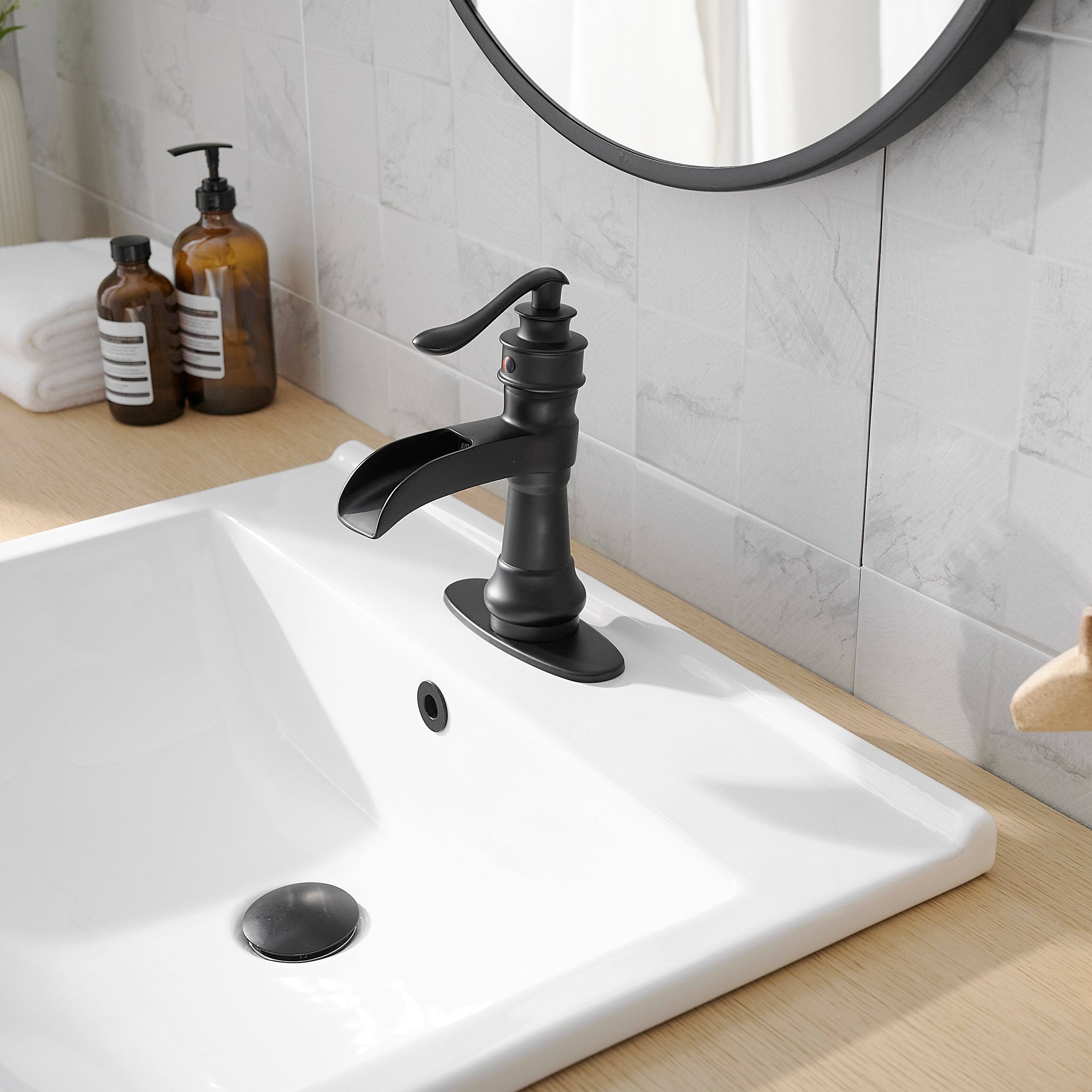 Alt View 1. Boyel Living - Waterfall Single Hole Single-Handle Low-Arc Bathroom Faucet with Pop-up Drain in Matte Black - Matte Black.