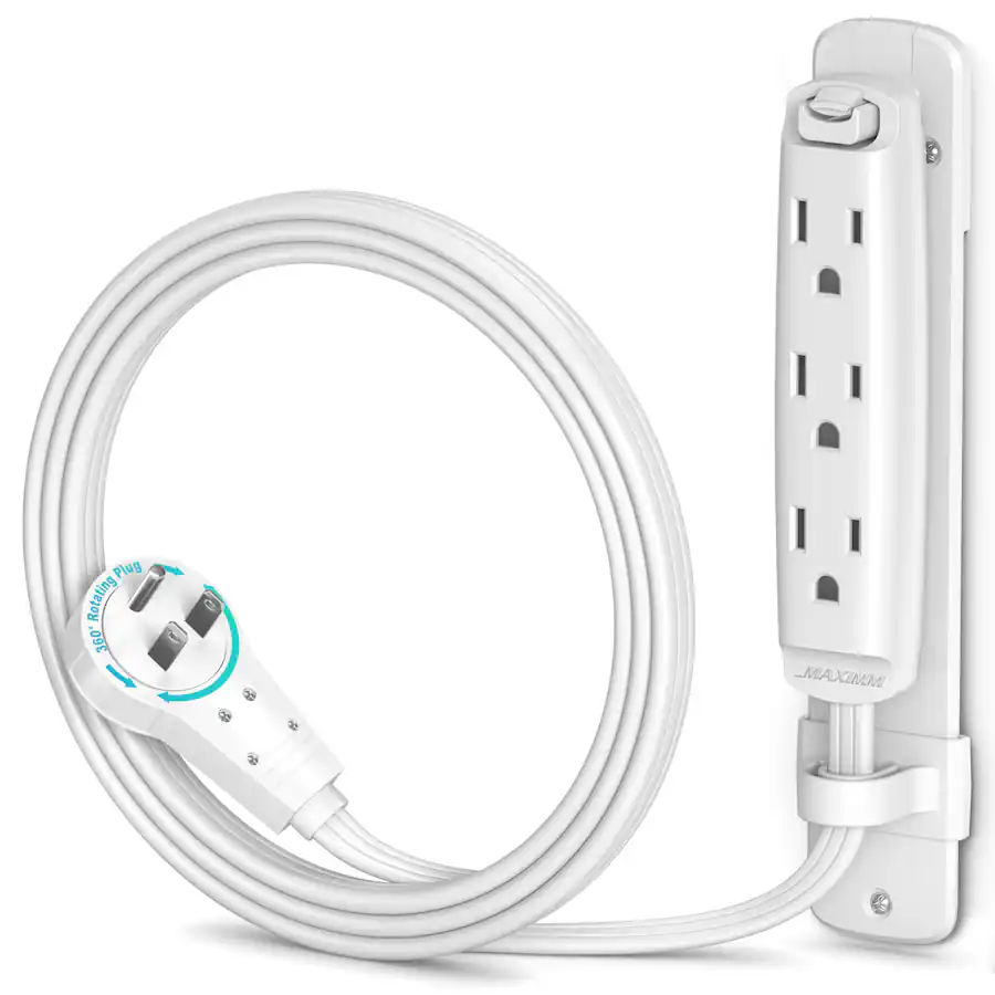 Maximm 360 Degree Rotating Flat Extension Cord 3 Ft Multi 3 Outlet with ...
