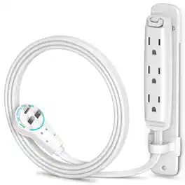 Maximm - 360 Degree Rotating Flat Extension Cord 3 Ft Multi 3 Outlet with Mounting Bracket, Grounded 16 AWG UL Certified - White