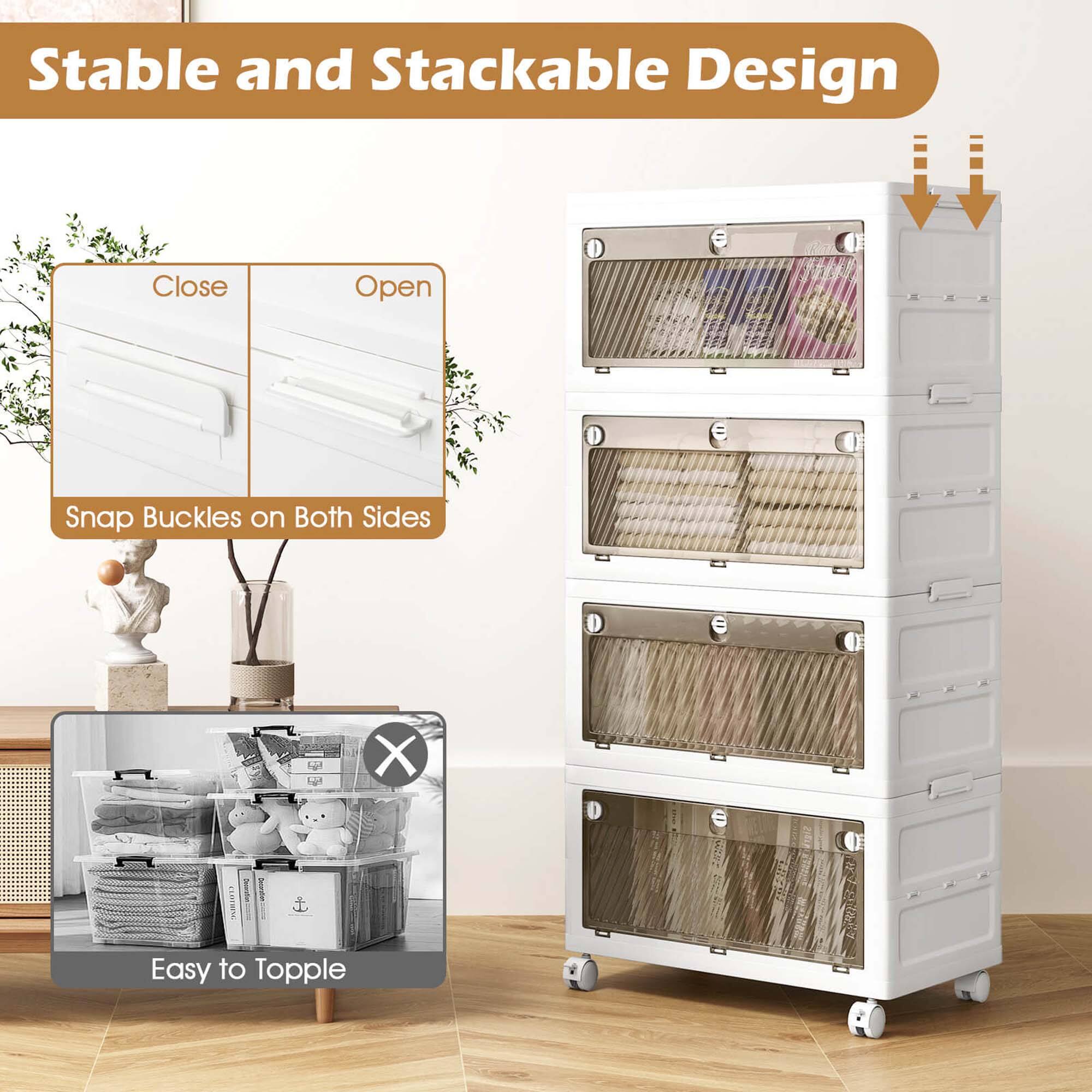 Stable and Stackable Design, Close, Open, Snap Buckles on Both Sides, Easy to Topple