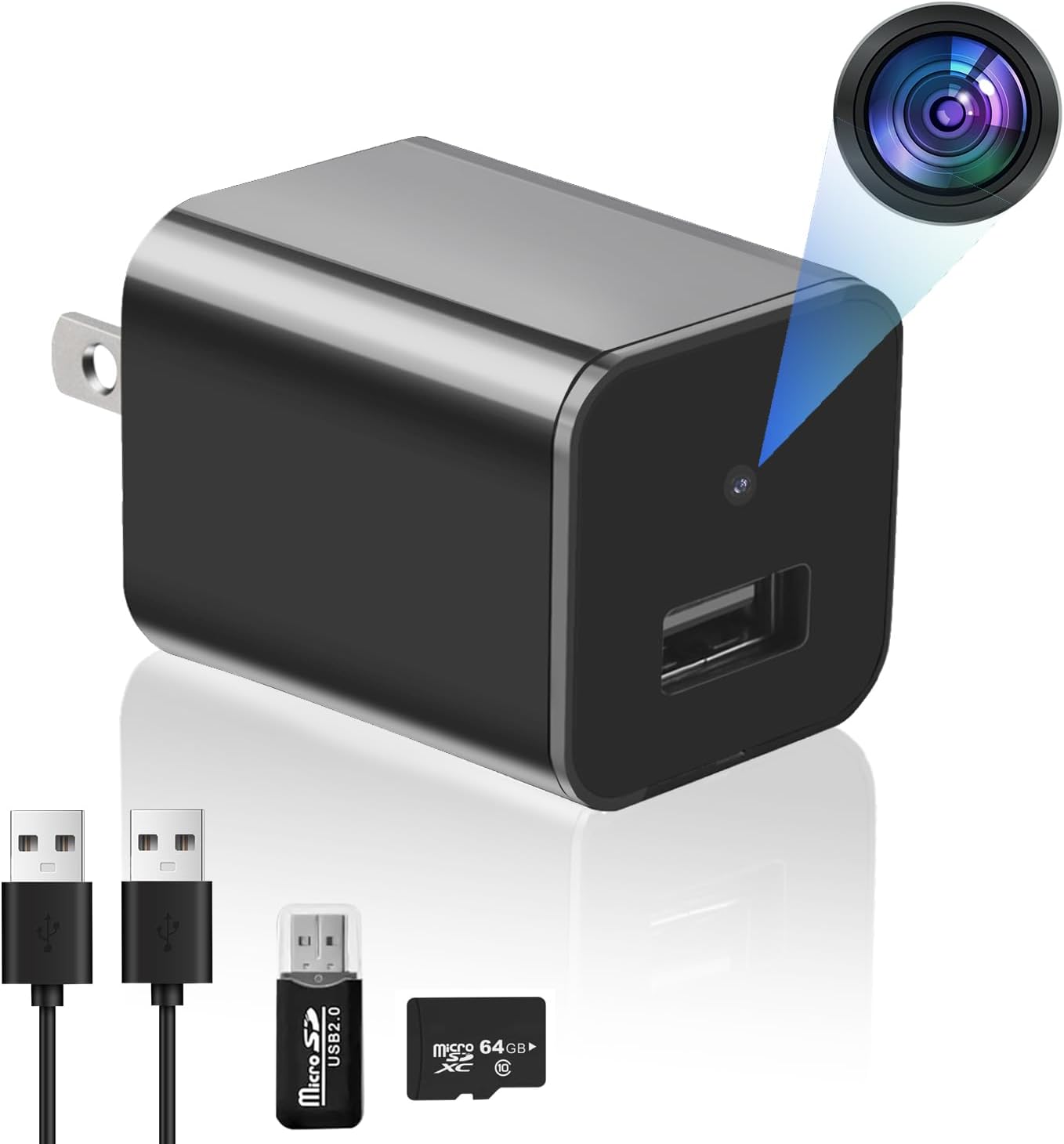 RTMB - Spy Camera Charger - HD 1080P Wireless Mini Indoor Home Security - Black