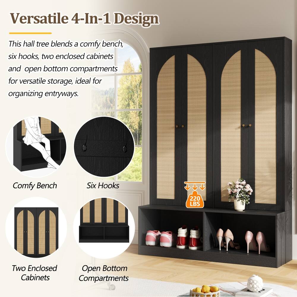 Versatile 4-In-1 Design
This hall tree blends a comfy bench, six hooks, two enclosed cabinets and open bottom compartments for versatile storage, ideal for organizing entryways.
Comfy Bench
Six Hooks
220 LBS
Two Enclosed Cabinets
Open Bottom Compartments