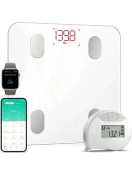 The Best Inks - Scale and Tape Measure, Digital Bathroom Scale Body Tape Measure Sync with APP, Weighing, Body Composition - White Scale+Tape + 10.2