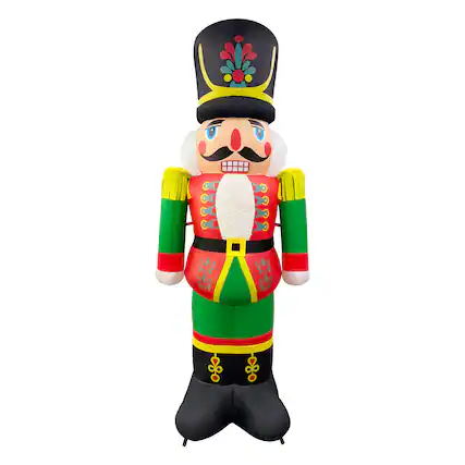 Front. GOOSH Inflatables - GOOSH 7FT Christmas Nutcracker Inflatable with LED Lights for Outdoor Yard Décor - Red and Green.