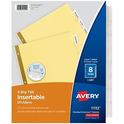 AR Projects TO Do To Notes Calendar Laser Inkjet Printable Inserts 8 TABS 1 SET 8 Big Tab Insertable Dividers 1.5x more printing space on tab Double-sided gold reinforced holes for durability AVERY 11112 Free Easy-to-Use Avery Templates avery.com/print