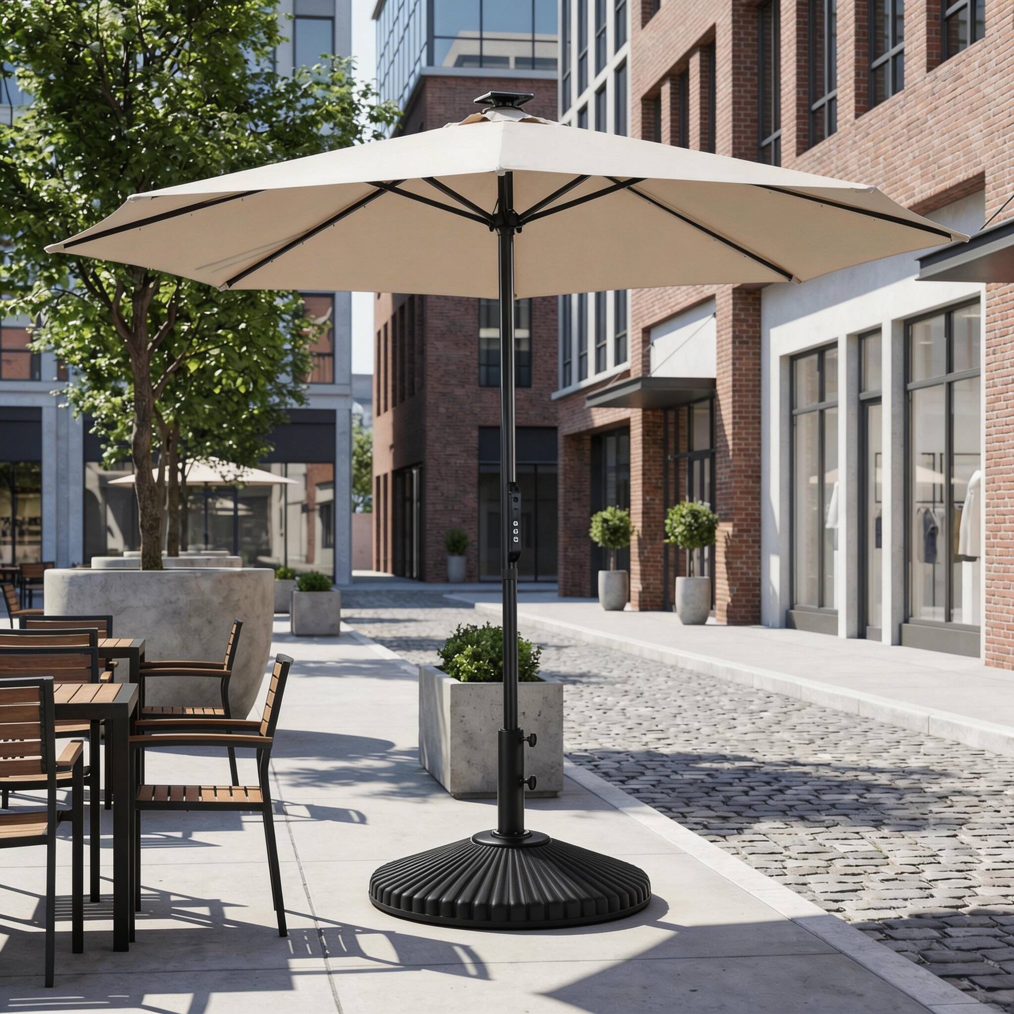 Left. Mondawe - 10ft Electric Patio Umbrella with Remote and LED Light - Tan.