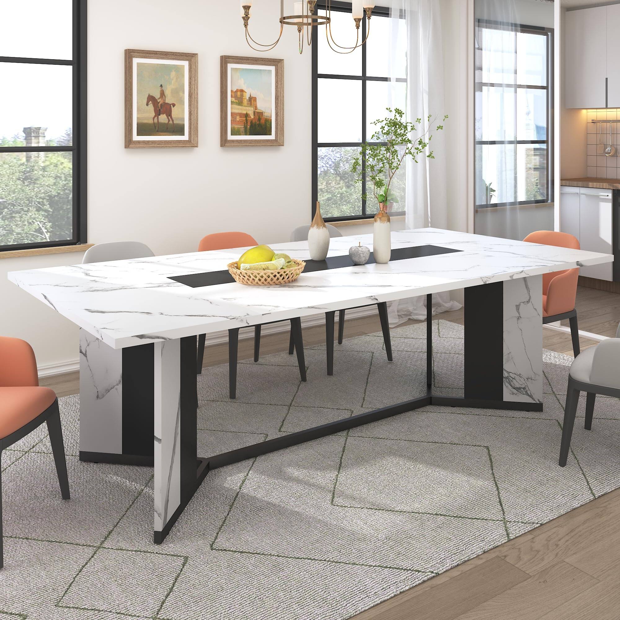 Angle. Espafurni - 78 Inch Modern Rectangular Dining Table for 6 - 8, Waterproof Top & Adjustable Legs - White.