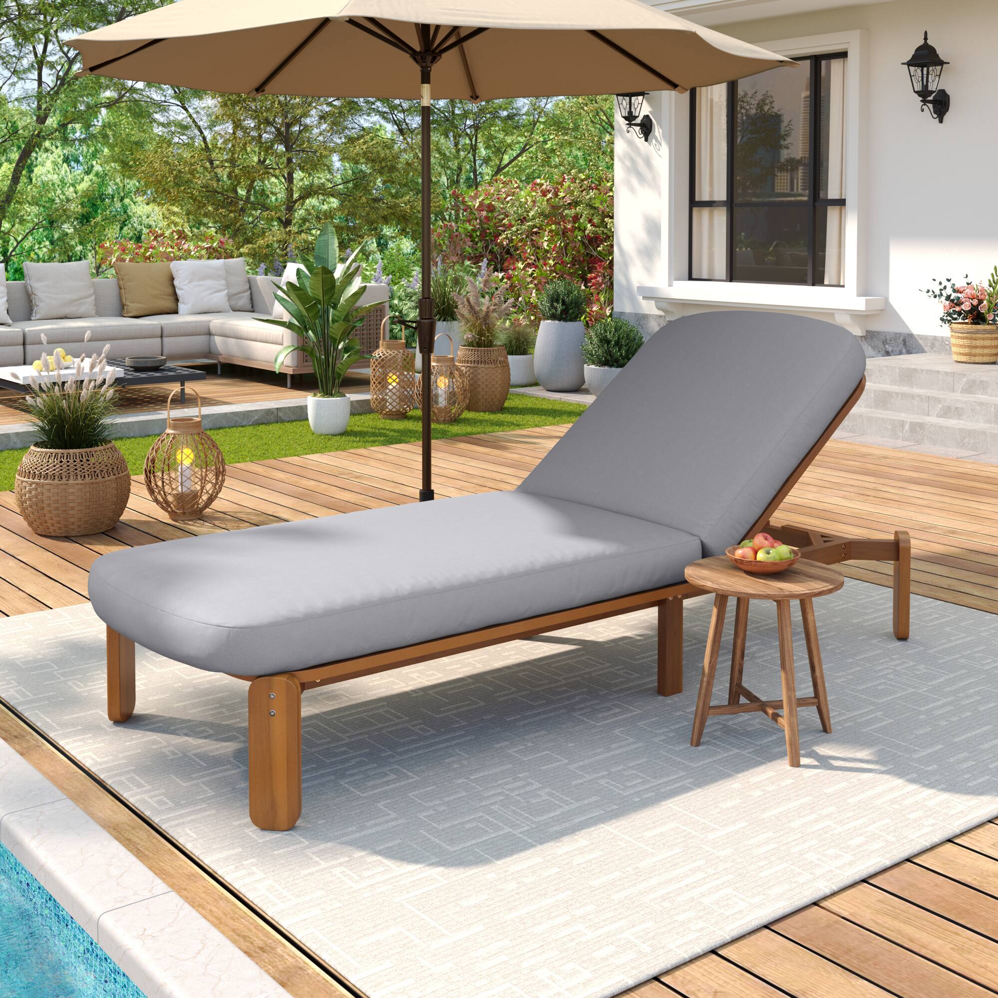 Alt View 8. Whisen - Outdoor Adjustable Reclining Chaise Lounge with Thick Cushions for Patio, Poolside, or Beach - Gray.